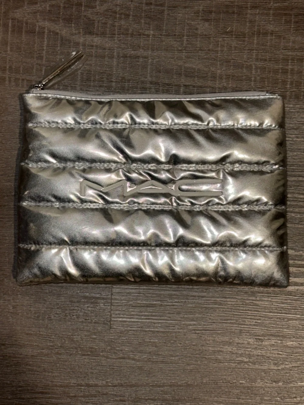 MAC Cosmetics Metallic Silver Quilted Makeup Pouch New